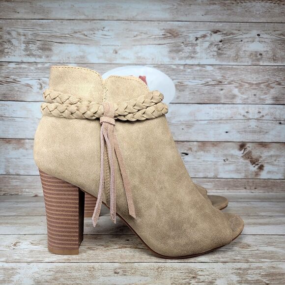 XOXO Womens Size 6M Briella Open Toe Tan Zip Up Ankle Boots XO163322 - Picture 1 of 11